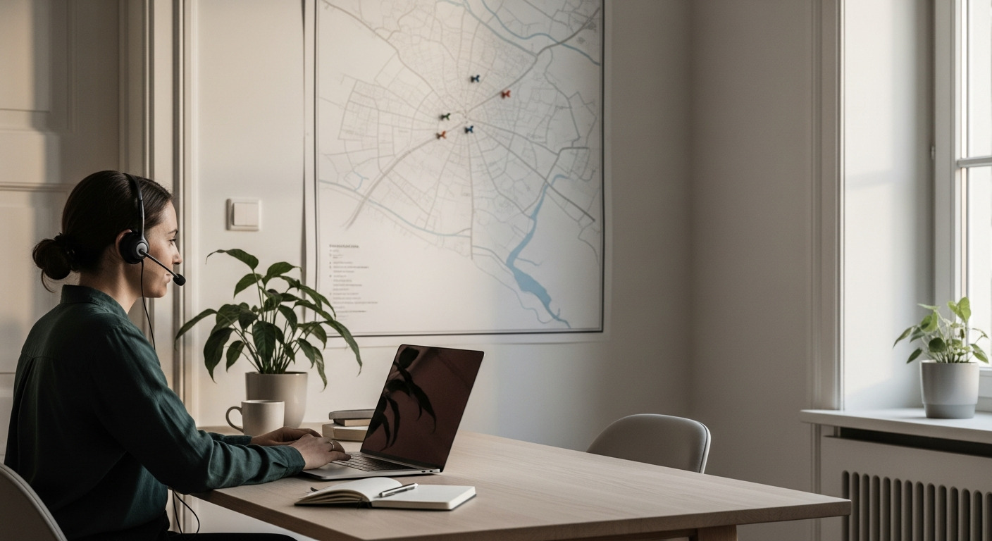 Personne en visioconférence devant une carte